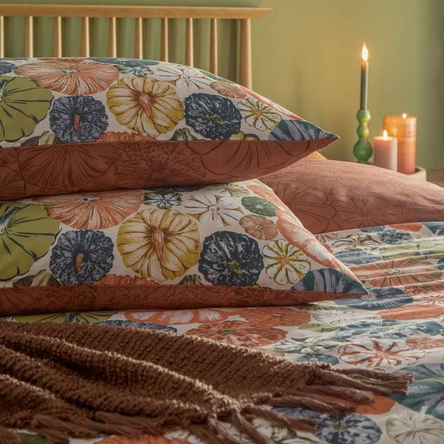 Picking Patch Pumpkin Duvet Cover Set - Blue;Green;Orange (Queen Duvet Cover + 2 Standard Pillowcases)