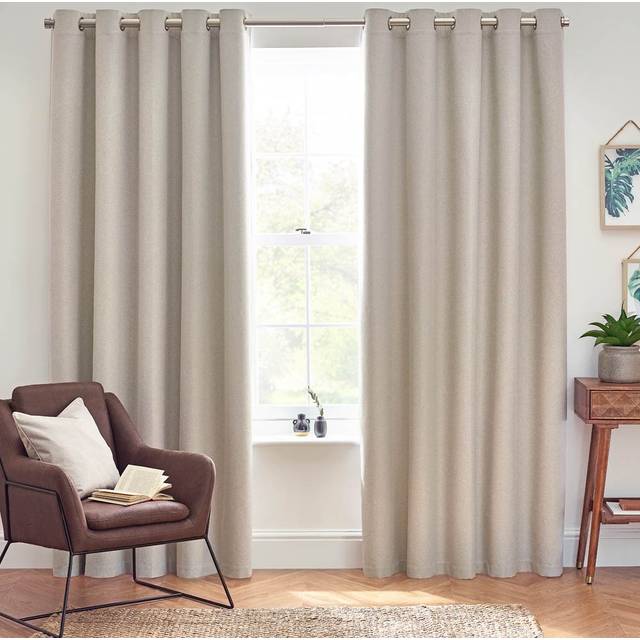furn. Dawn Linen Thermal Blackout Eyelet Curtain 168 x 183cm - Cream - W 183 x D 168cm