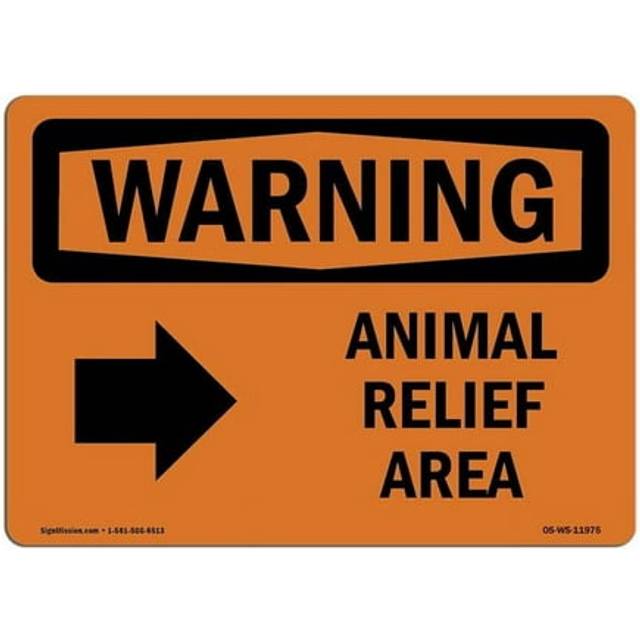 SignMission OS-WS-A-1014-L-11975 10 x 14 in. OSHA Warning Sign - Animal Relief Area Right Arrow with Symbol