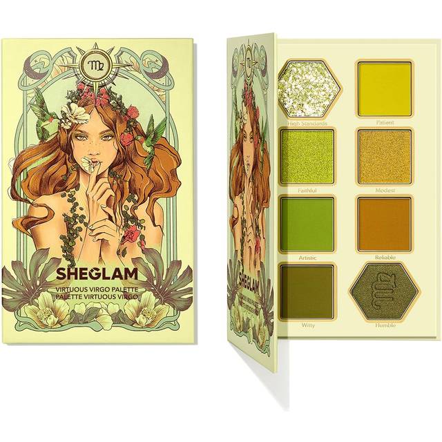 SHEGLAM Glitter Metallic Eyeshadow Palette 8-Color High Pigment Green Gold Long Wearing Horoscope Collection Eye Shadow Palette - Virtuous Virgo