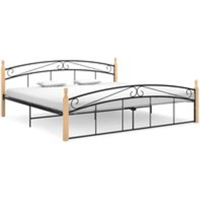 Bed Frame Black Metal and Solid Oak Wood 200x200 cm - One Size
