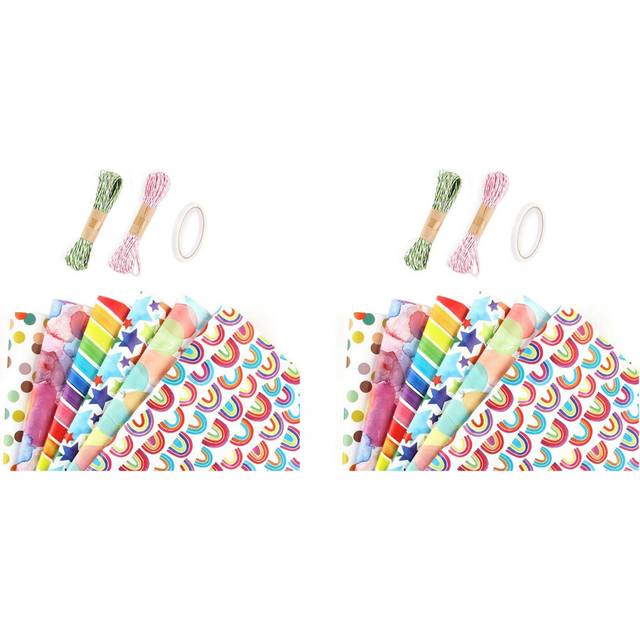 2X Rainbow Birthday Wrapping Paper,Kids Gift Recyclable Birthday Women Girls Boys,for All Gift Wrap Decoration Occasions
