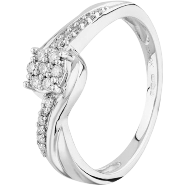 9ct White Gold 0.15ct Diamond Cluster Twist Ring THR18689-15 WG L - Silver