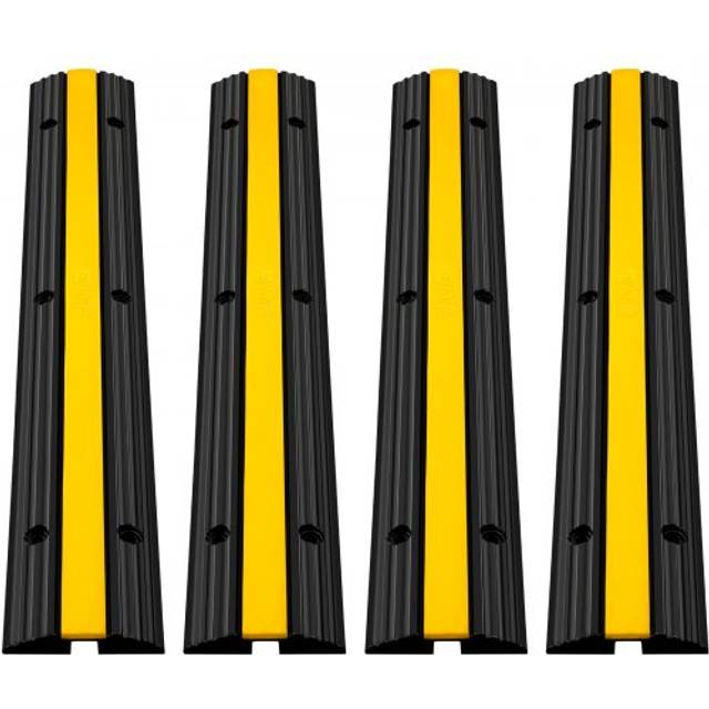 VEVOR 4 Pack of 1-Channel Rubber Cable Protector Ramps Heavy Duty 8164.7 kg Load Capacity Cable Wire Cord Cover Ramp Speed Bump Driveway Hose Cable Ramp Protective Cover