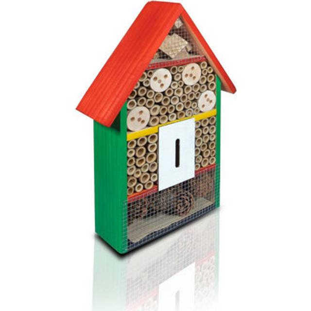 Wooden Bug & Bee House - Wall Mounted Colourful Outdoor Garden Insect Hotel Shelter Nesting Box Habitat - H39.5 x W25 x D9cm - Multi - One Size