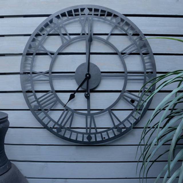 Black Open Face 24" Roman Numeral Indoor or Outdoor Clock - Battery Powered Metal Wall Fence Clock for Home or Garden - 60cm Dia - One Size