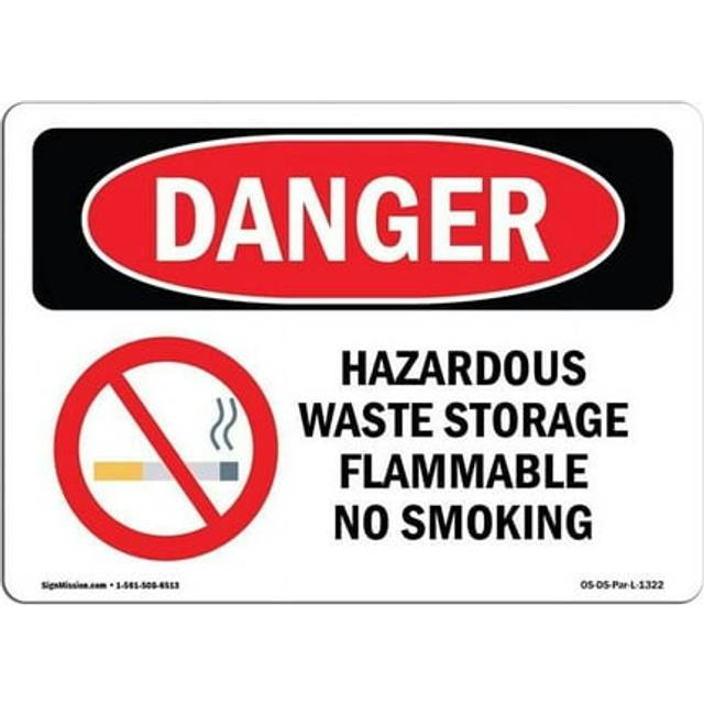 SignMission OS-DS-A-710-L-1322 7 x 10 in. OSHA Danger Sign - Hazardous Waste Storage Flammable No Smoking