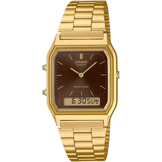 Casio Vintage Analog Digital Gold Tone Stainless Steel Brown Dial Quartz AQ-230GA-5A Unisex Watch