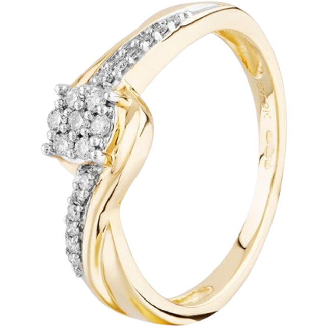 9ct Yellow Gold 0.50ct Diamond Flower Cluster Crossover Ring THR26237-50 O