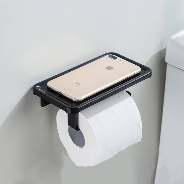 (a-White Tissue Holder) Black Wall Mounted Toilet Paper Holder Aluminium Tissue Paper Rack Roll Holder With Phone Storage Shelf Bathroom Accessories