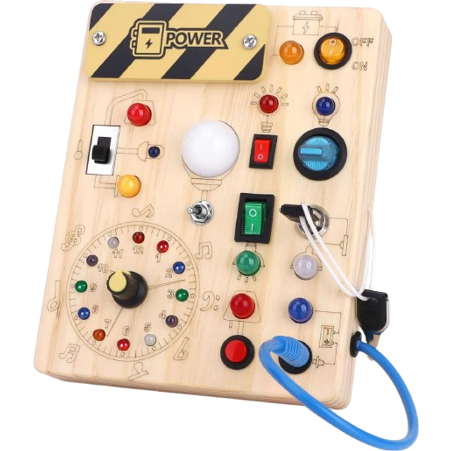 Busy Board Montessori-leksak från 1 år Activity Board Träleksak Med 10 strömbrytare och 23 LED-lampor Sensorisk leksak Motorisk leksak för spädbarn och barn från 2 3 4 år Pojkar och flickor