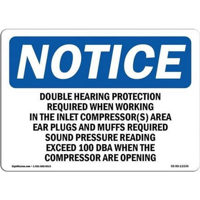 SignMission OS-NS-A-1218-L-11536 12 x 18 in. OSHA Notice Sign - Double Hearing Protection Required When
