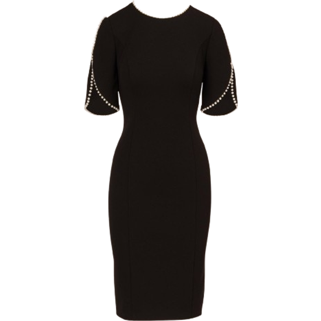 Crepe Midi Length Sheath Dress With Pearly Trim In Black - 14
