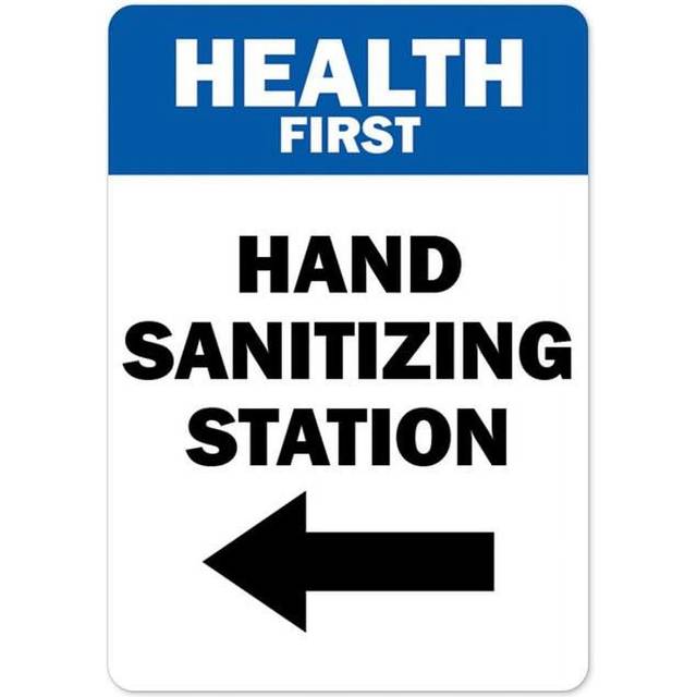 SignMission OS-NS-D-35-25468 Covid-19 Notice Sign - Health First Hand Sanitizing Station Left Arrow