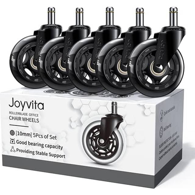 Office Chair Wheels 10mm x 22mm, Set of 5 Rubber Chair Castors Replacements for Hard Floors, Parquet, Carpet, Laminate, and Tiles - Only Compatible