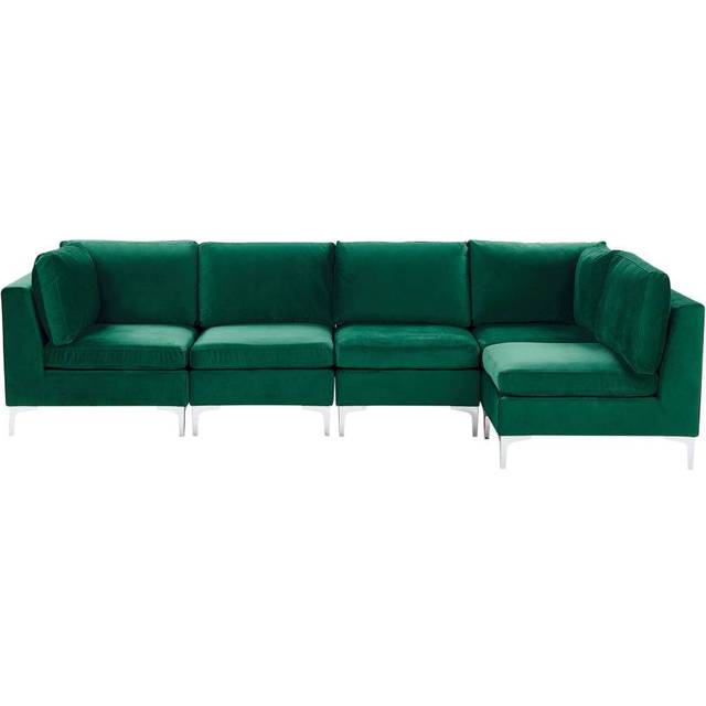 Beliani Left Hand 5 Seater Modular Velvet Corner Sofa Green Evja, Green