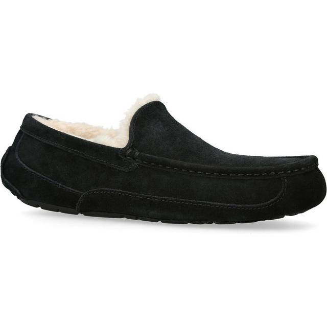 Ugg Mens Black Ascot Logo-embroidered Suede Slippers Eur 40 / 6 Uk Men - BLACK