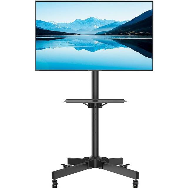 BONTEC Mobile TV Stand on Wheels for 23-60 inch Plasma/LCD/LED TVs, Portable TV Stand with Tray, Height adjustable Home Display Rolling TV Cart