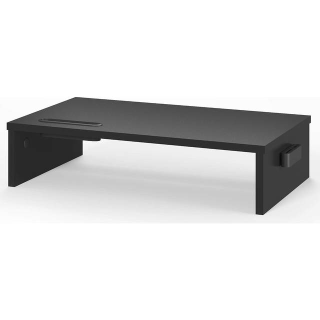 BONTEC Ergonomisk Trä Monitorstativ Höjare, Skrivbordsstativ med Smartphonehållare, Kabelhantering & Förvaring, Laptop/PC-stativ för Hemma/Kontor (Svart, 420x235x104 mm)