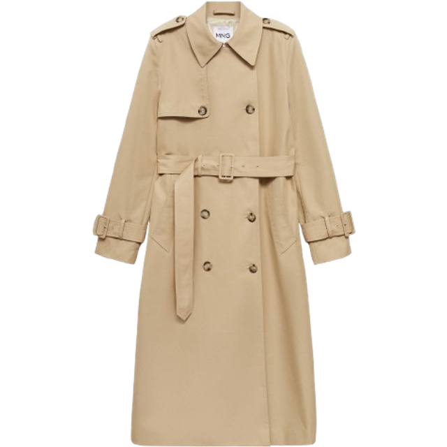 Mango – Premium – Beige, lång trenchcoat-Naturlig