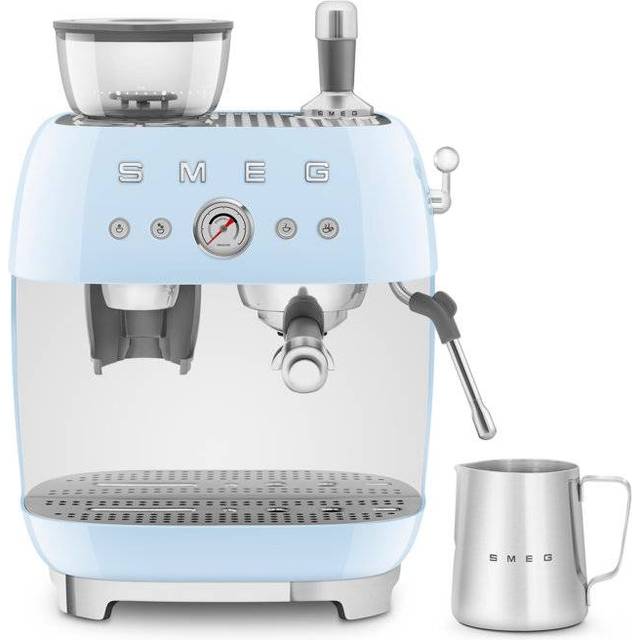Smeg EGF03PBUK Espresso Coffee Machine with Grinder, 20 Bar Pump, 2.4L, 1650W, Pastel Blue