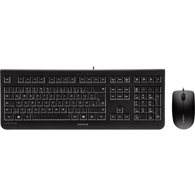 CHERRY DC 2000, wired keyboard and mouse set, German layout, QWERTZ keyboard, Blue Angel, GS approval, black