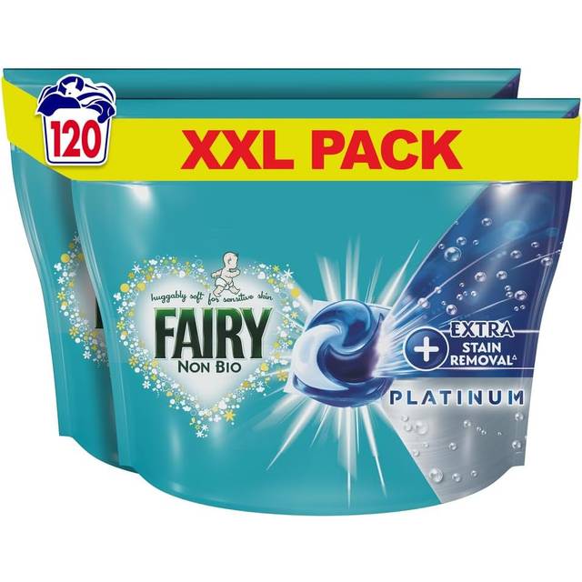 Fairy Non-Bio Platinum PODS, Washing Liquid Laundry Detergent Tablets / Capsules, 120 Washes (60 x 2) with Extra Stain Removal