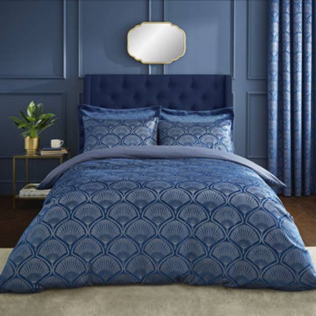 Art Deco Pearl Duvet Cover Set with Pillowcases with Pillowcases - Navy Blue (Super King - 2 Standard Pillowcases)