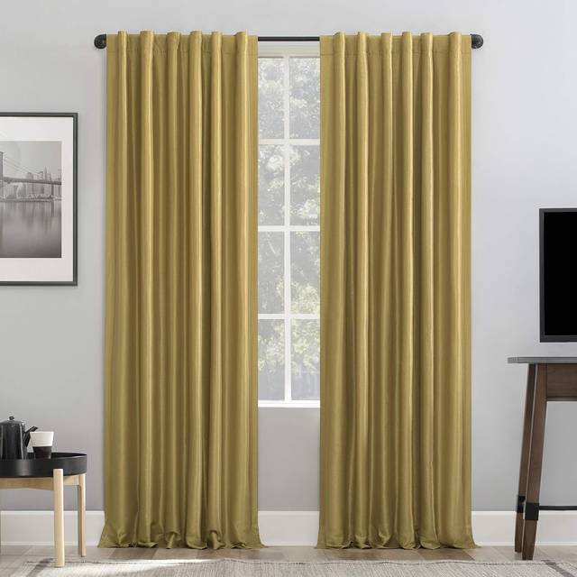 Sun Zero Faux Dupioni silke termisk extrem 100% mörkläggning baksida flikgardin panel, guld, 127 cm B x 241 cm L (paket med 1)