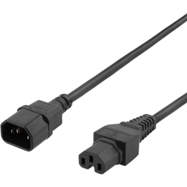 Deltaco Extension cord IEC C15, IEC C14, 1m, black