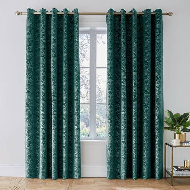 Art Deco Pearl Lined Eyelet Curtains - Teal (66cm Width x 229cm Drop)