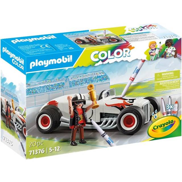 PLAYMOBIL Color 71376 Racerbil, kreativt färgglädje för bilentusiaster, med vattenlösliga pennor och talrika tillbehör, rolig fantasifull rollspel, leksak för barn från 5 år