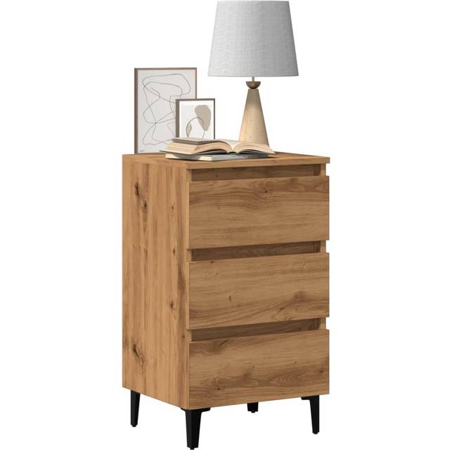 (artisan oak) vidaXL Bed Cabinets with Metal Legs Nightstand Side Table Storage Bed Table