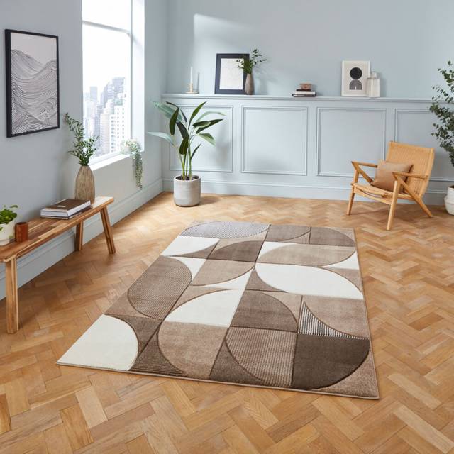(Beige / Brown) Think Rugs Matrix MT63 Hand Carved High Density Pile Rug