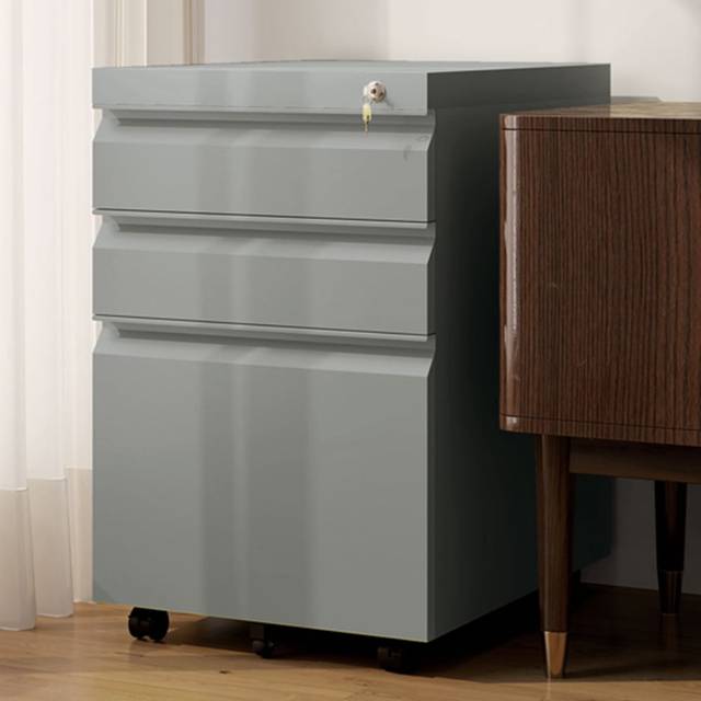 Vinsetto Three-Drawer Mobile Metal Filing Cabinet with Anti-Tilt Design - Grey, Grey