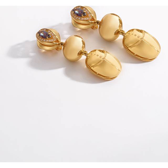 Cosmic Cartouche Scarab Earrings Gold, O/S