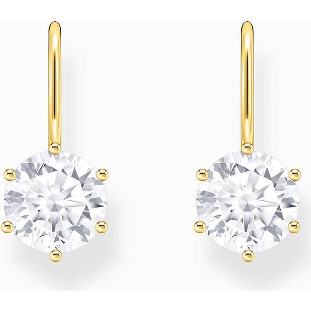 Thomas Sabo Large zirconia stone earrings: elegant, gold-plated, silver., Gold, Women