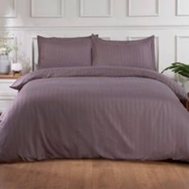 OHS Satin Stripe Duvet Cover King Size Set - Mauve - Pink