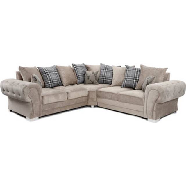 Milan 5 Seater L Shaped Corner Sofa Scatter Back Chesterfield Arms Mink 2 Corner 2 - Beige - One Size