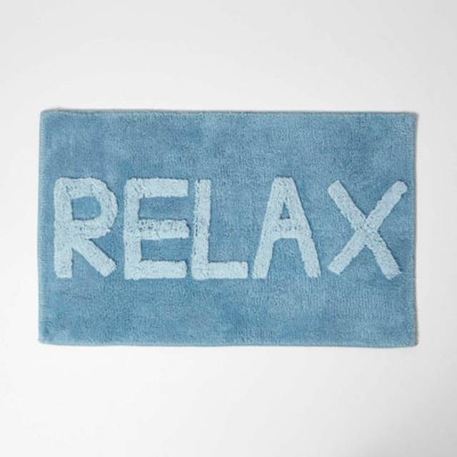 Homescapes Blue and White Relax Bath Mat 100% Cotton, 50 x 80 cm, Machine Washable, Super Absorbent, Soft and Tufted, Textured Reverse, Eco Friendly