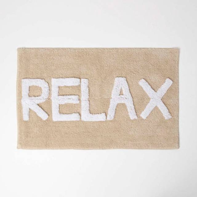 Homescapes Beige and White Relax Bath Mat 100% Cotton, 50 x 80 cm, Machine Washable, Super Absorbent, Soft and Tufted, Textured Reverse, Eco Friendly - Natural