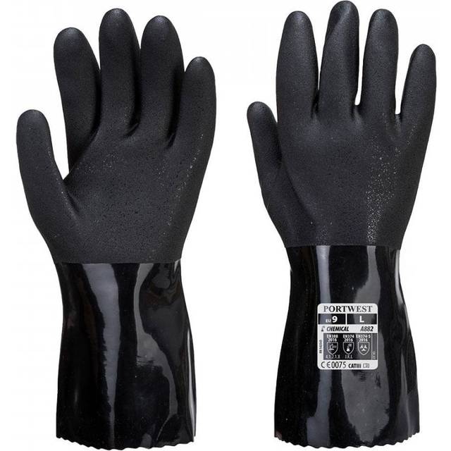 Portwest ESD PVC Chemical Gauntlet A882 Black M Colour: Black, Size: M