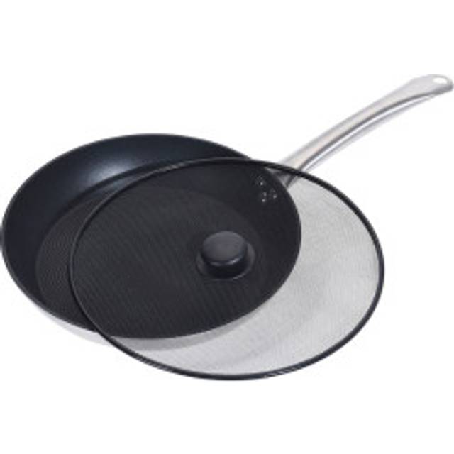 Frying pan lid: Protection against oil splashes, works as a strainer
