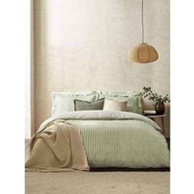 Hebden Mélange Stripe 100% Cotton Duvet Cover Set - Forest Green (Super King Duvet Cover + 2 Standard Pillowcases)