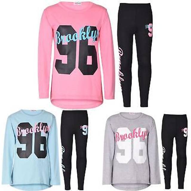 Girls top kids long sleeves brooklyn print contrast t shirt top & legging set