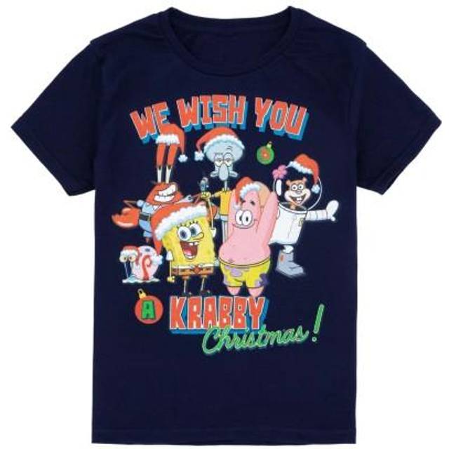 (7-8 Years, Navy) SpongeBob SquarePants Childrens/Kids Krabby Christmas T-Shirt