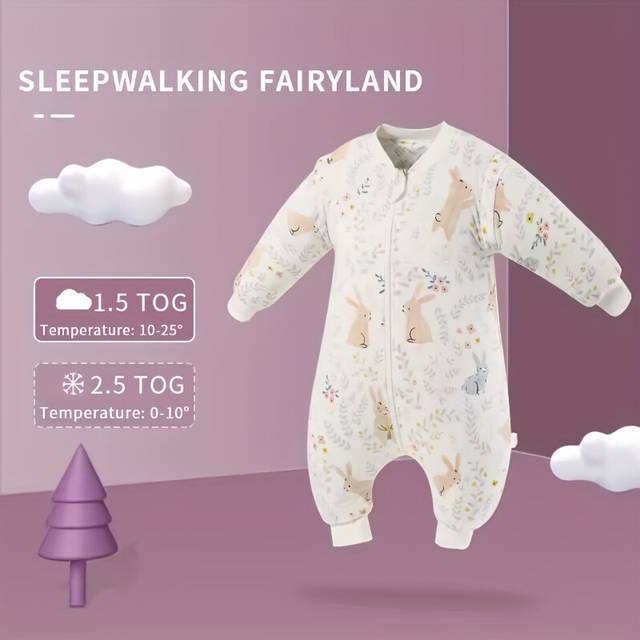 (Rabbitrabbit, 85(1.5-3years)) Cozy Animal Print Baby Sleeping Bag - Soft Cotton & Polyester Blend, Machine Washable