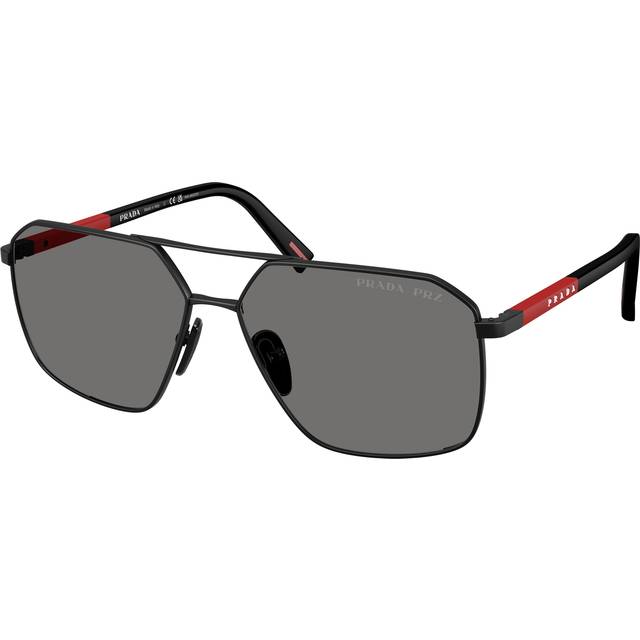 Prada Linea Rossa Man PS A50S 1BO02G Solglasögon Metall Svart Grå Geometrisk Polariserad
