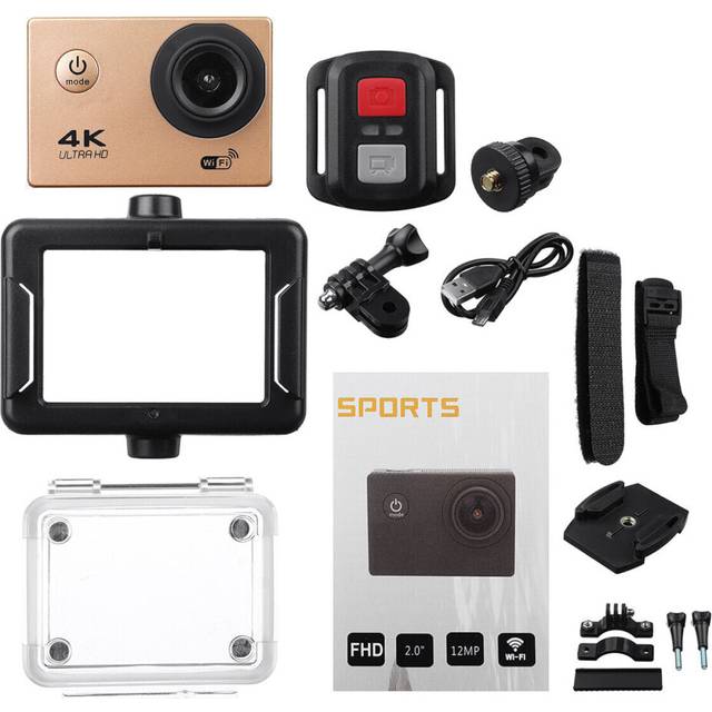 (Gold) Action Camera 4K @30fps Ultra HD 16MP WiFi Camcorder Wireless Cam IPX8 Waterproof Underwater Remote
