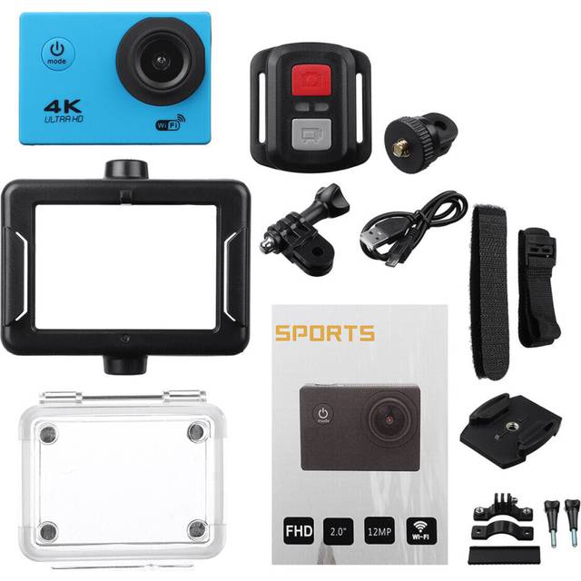 (Blue) Action Camera 4K @30fps Ultra HD 16MP WiFi Camcorder Wireless Cam IPX8 Waterproof Underwater Remote